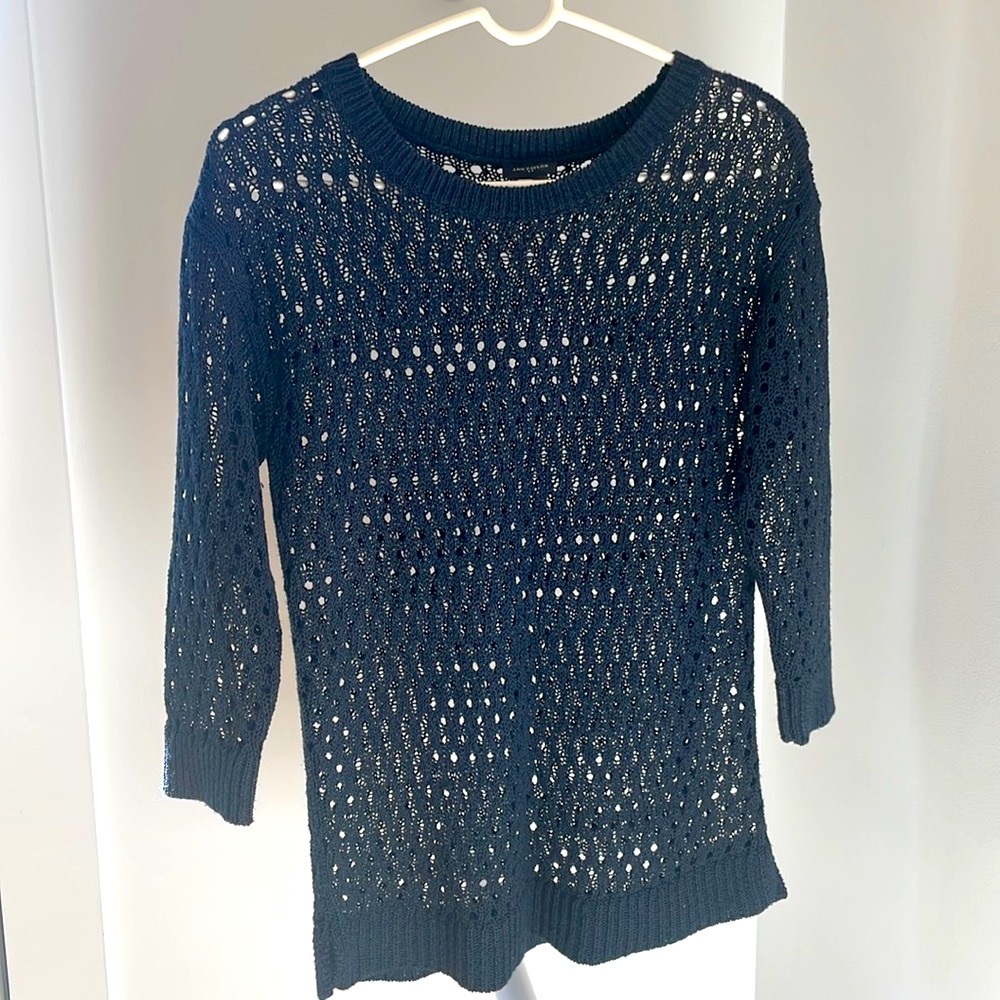 Ann Taylor Size Small Navy Blue Crochet Fishnet Sweater